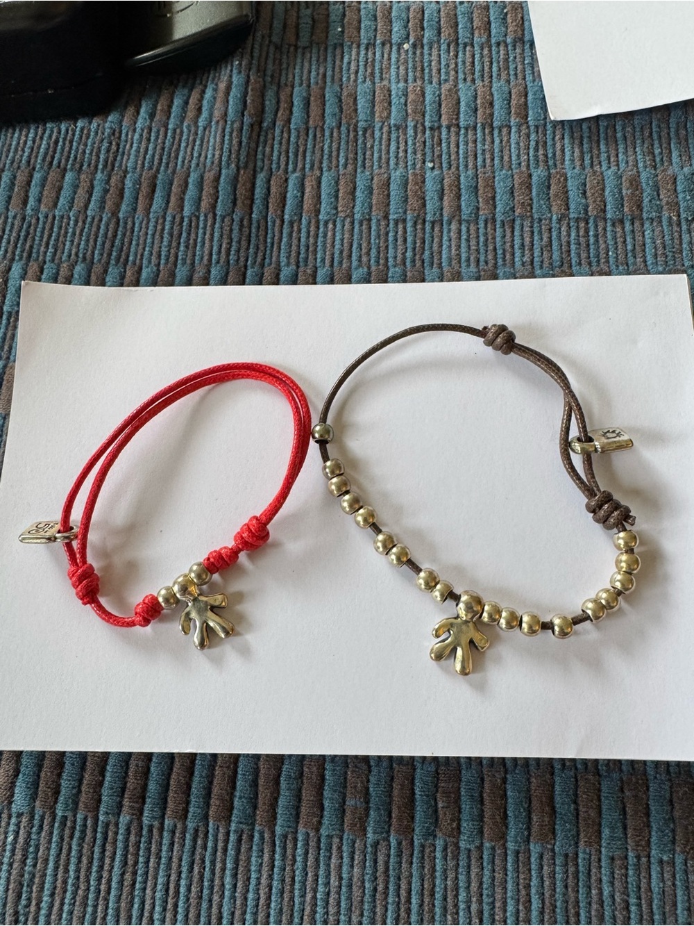 UNO de 50 Red and Brown Cord Bracelets with Silver Tone Beads and Charms-st of 2